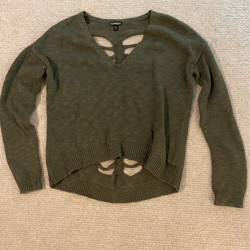 Express Small Army Green Sweater with cut out back